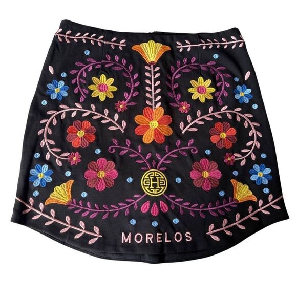 Herencia Collection MorelosState Catrina Embroidered Mini Skirt size XL Floral M - Picture 2 of 9